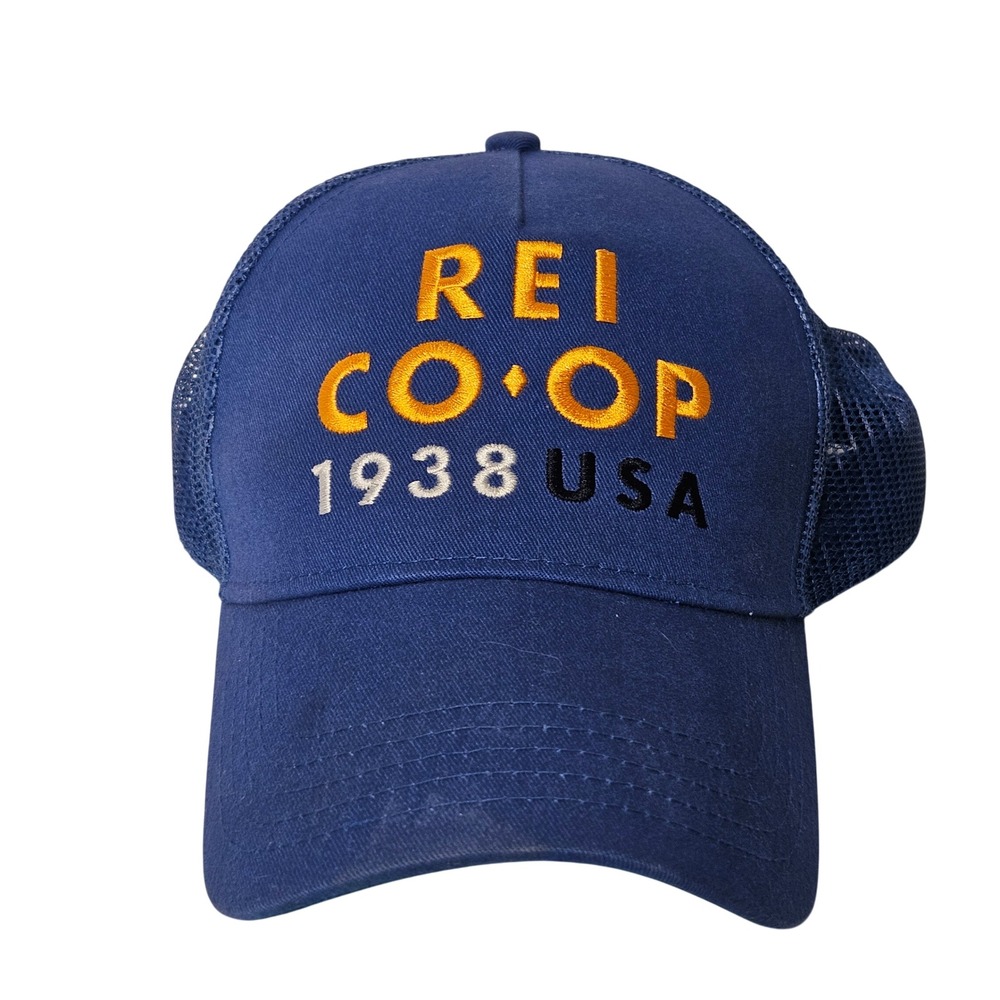 REI Co-op Trucker Hat One Size Blue Embroidered Mesh Snapback Cap